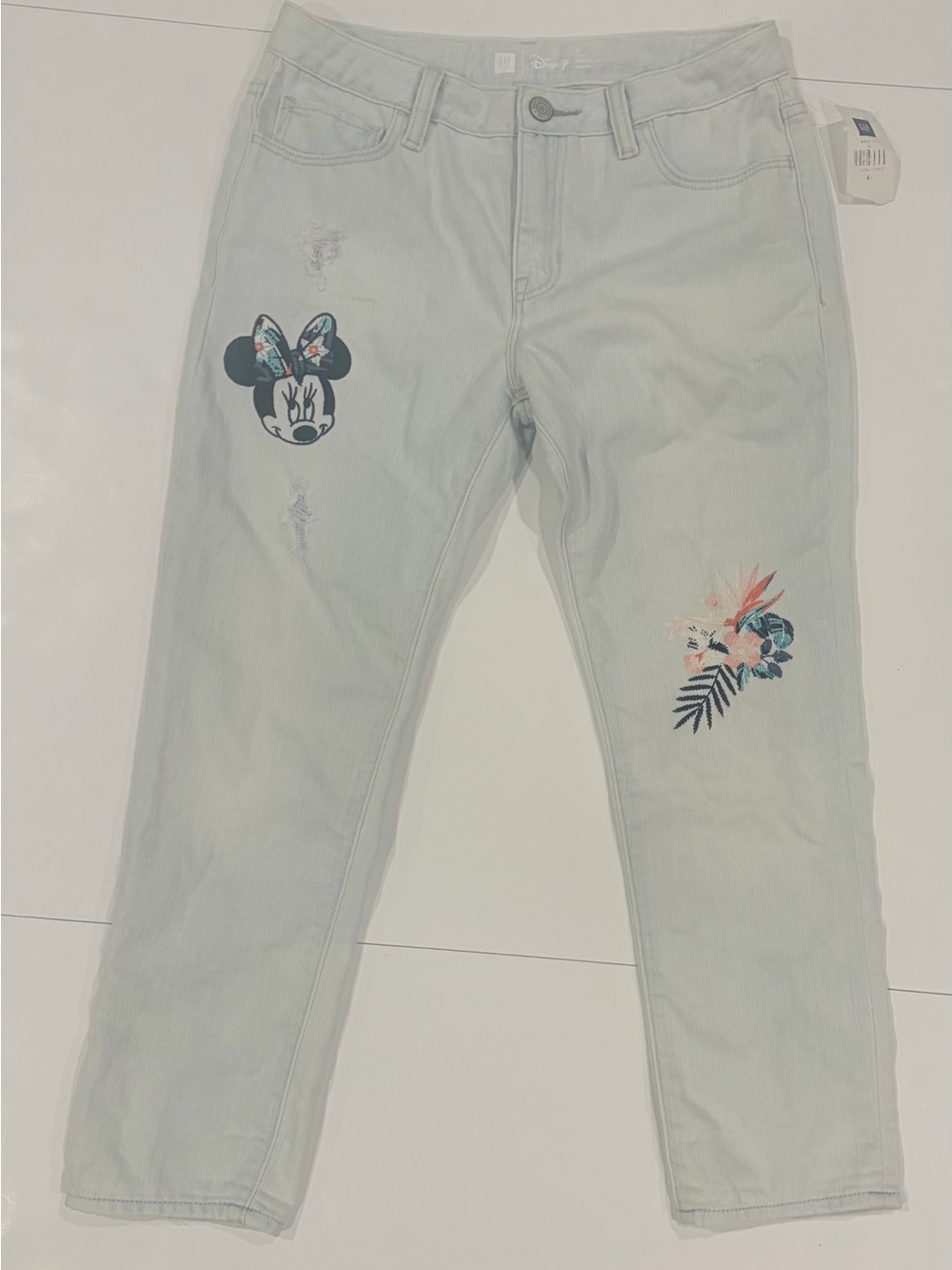 Gap Kids x Disney Minnie Mouse Floral Girlfriend Jeans Light Wash - Sz 8 Plus